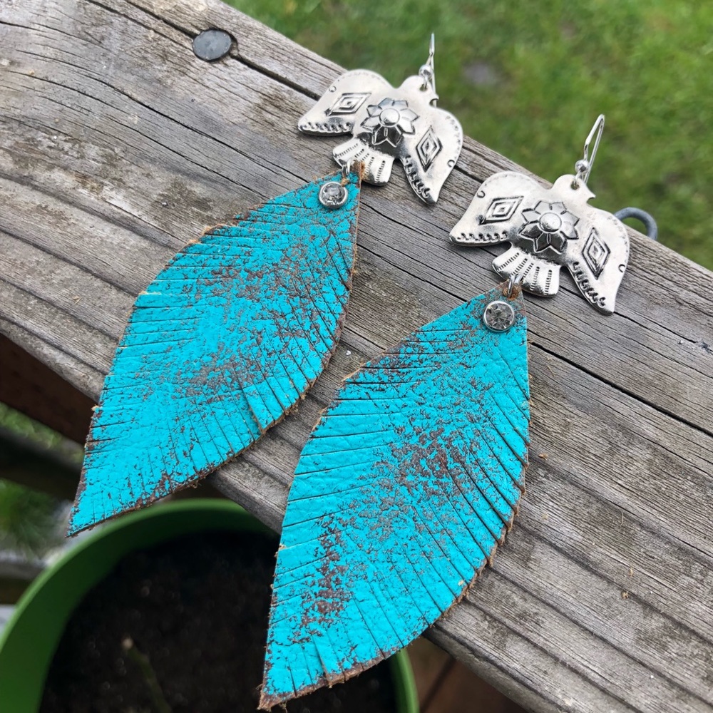 Thunderbird & Leather Feather Earringsboho - image 1